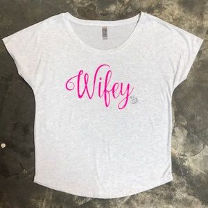 Gray Off the Shoulder Wifey Tee